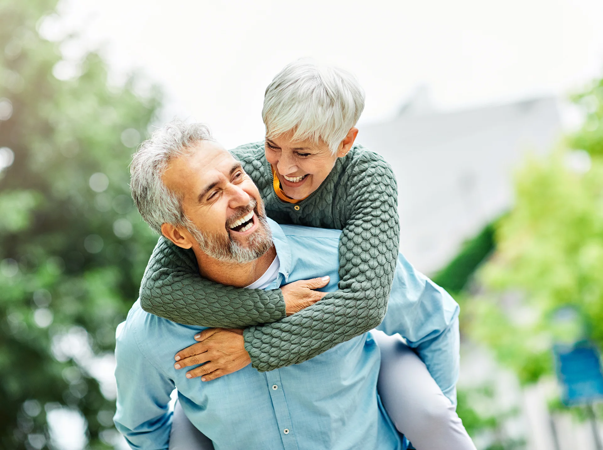 happy middle-aged couple strolling